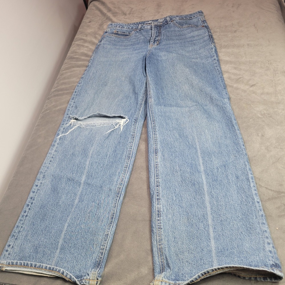Old Navy Sky-Hi Wide Leg Jeans Womens 10 Extra High Rise Distressed Blue Kiera